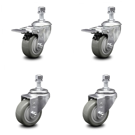 Service Caster 3.5 Inch Gray Polyurethane Swivel 12mm Stem Caster Total Lock Brake, 2PK SCC-TSTTL20S3514-PPUB-M1215-2-S-2